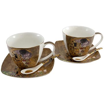 

Home Elements Sada dvou šálků 250 ml, s podšálky a lžičkami, Klimt, Polibek zlatý