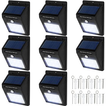 

Tectake 8 Venkovních nástěnných svítidel LED integrovaný solární panel a detektor pohybu, černá