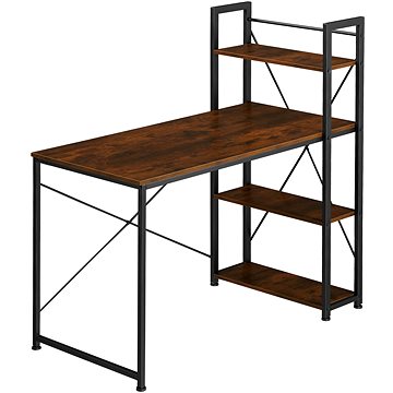 Tectake Počítačový stůl Hershey s integrovanou policí 122×61×120cm, Industrial tmavé dřevo