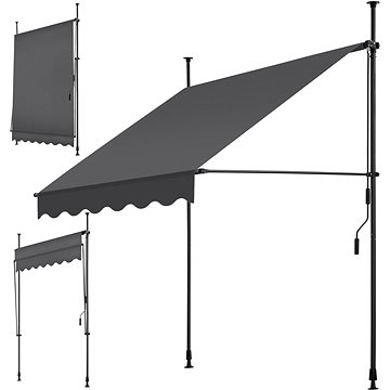 

Tectake Upínací markýza s ruční klikou, výškově nastavitelná 150 × 180 cm, černá/šedá