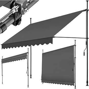 

Tectake Upínací markýza s ruční klikou, výškově nastavitelná 300 × 180 cm, černá/šedá