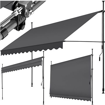 

Tectake Upínací markýza s ruční klikou, výškově nastavitelná 350 × 180 cm, černá/šedá