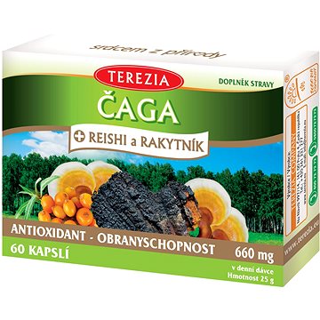 

TEREZIA Čaga + reishi a rakytník 60 kapslí