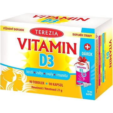 TEREZIA Vitamín D3 1000 IU 90 tobolek + Vitamin D3 400 IU 10 ml - Vitamín D
