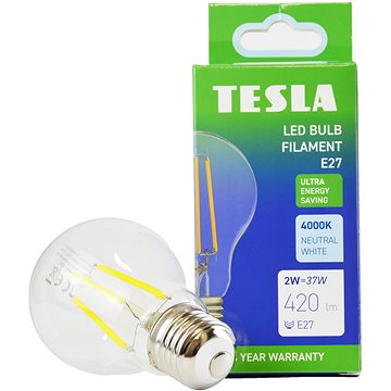 

Tesla Filament A class, E27, 2W, 420lm, 4000K denní bílá, 360st, čirá, 230V, 25 000h