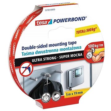 

TESA Lepící páska Powerbond Ultra Strong, oboustranná montážní páska, bílá, 5 m, 19 mm