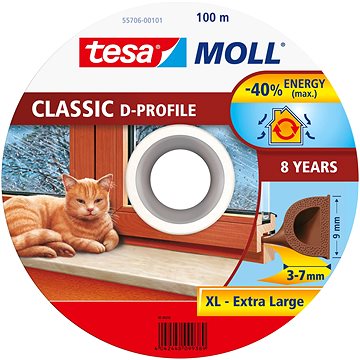 

TESAMOLL Gumové těsnění, hnědé, na okna a dveře, D profil, buben 100m