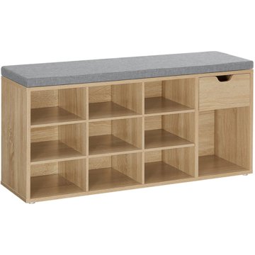 TEXTILOMANIE Weso Sonoma Botník s lavicí s šedým sedákem a zásuvkou 104 × 30 × 48 cm