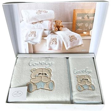 

Tivolyo Home - Dětská dárková sada ručník a osuška LOVELY, 2 ks, bílá-modrá výšivka