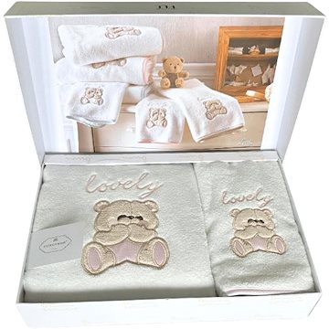 

Tivolyo Home - Dětská dárková sada ručník a osuška LOVELY, 2 ks, bílá-růžová výšivka