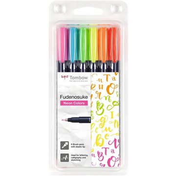 

Tombow Sada štětcových fixů Fudenosuke, neonové barvy tvrdost 1 (hard), 6 ks