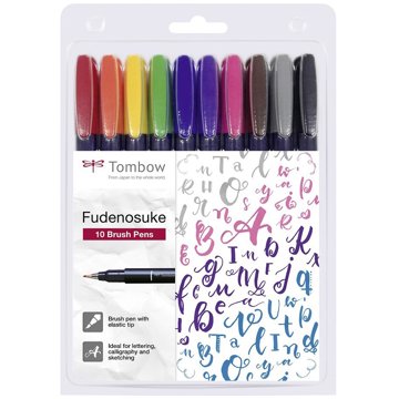 

Tombow Sada štětcových fixů Fudenosuke COLOUR, tvrdost 1 (hard), 10 ks