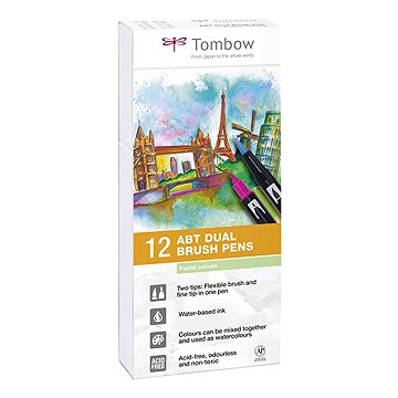 TOMBOW ABT Dual Brush Pen Pastels, oboustranné, 12 ks