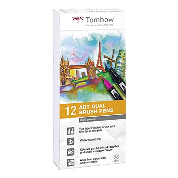 

TOMBOW ABT Dual Brush Pen Grey tone, oboustranné, 12 ks