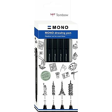 Tombow Fineliner MONO drawing pen sada Bold, 4 ks
