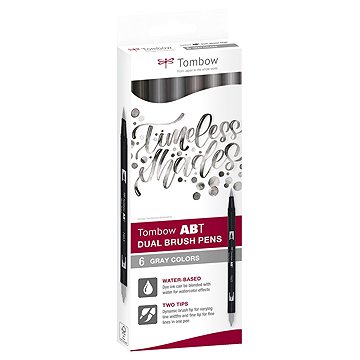 TOMBOW ABT Dual Brush Pen Gray colours oboustranné - sada 6 ks