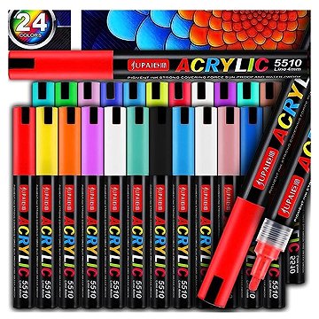 TopKing Akrylové fixy, XXL profesionální sada s nejširší paletou barev pro umělce, voděodolné, 24 ks