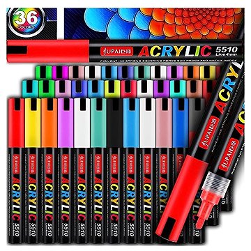 TopKing Akrylové fixy JUPAI, mega profesionální sada s kompletní paletou barev, voděodolné, 36 ks