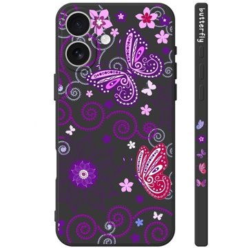 

TopQ Kryt Design iPhone 16 Fialoví motýlci černý 130737