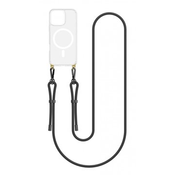 

TopQ Kryt Strap Mag iPhone 16 Pro s černou šňůrkou průhledný 131060