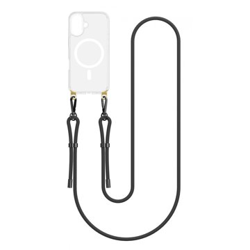 

TopQ Kryt Strap Mag iPhone 16 s černou šňůrkou průhledný 131059