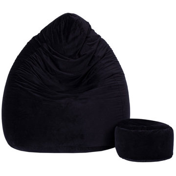 TopKing Sedací vak XXXXL + podnožník XL velur, černý