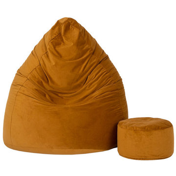 TopKing Sedací vak XXXXL + podnožník XL velur, hnědý