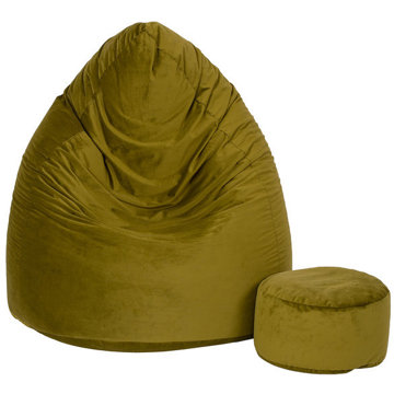 TopKing Sedací vak XXXXL + podnožník XL velur, khaki