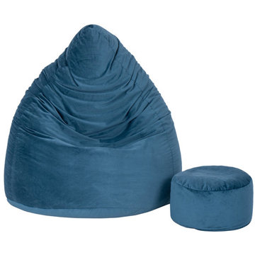TopKing Sedací vak XXXXL + podnožník XL velur, modrý