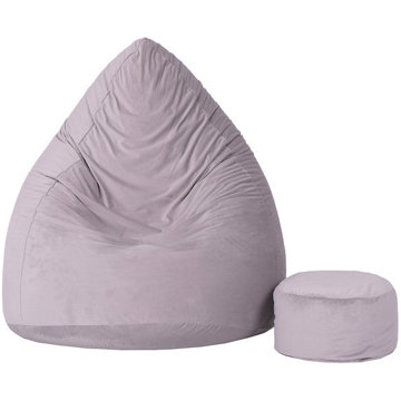TopKing Sedací vak XXXXL + podnožník XL velur, šedý