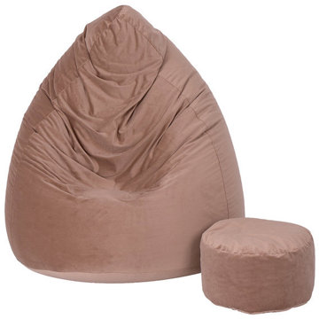 TopKing Sedací vak XXXXL + podnožník XL velur, světle hnědý