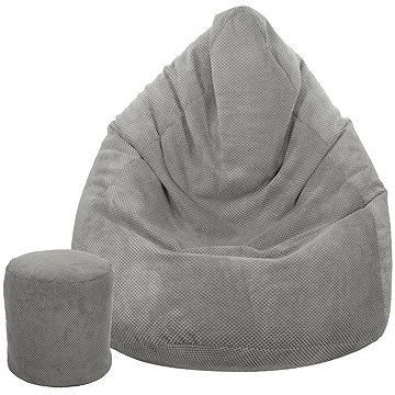 TopKing Sedací vak XXXXL + podnožník XL plyš, šedý