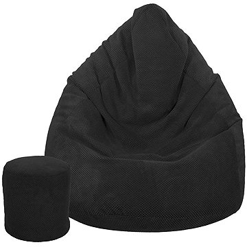 TopKing Sedací vak XXXXL + podnožník XL plyš, černý