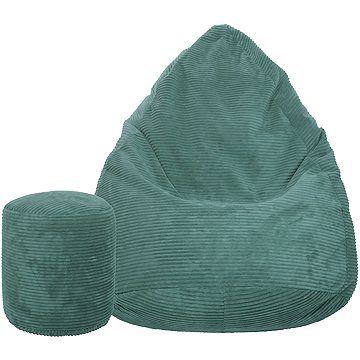 TopKing Sedací vak + podnožník XL manšestr Lincoln, tyrkysový, 125 cm