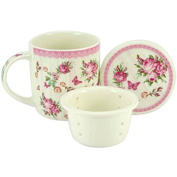 

HOME ELEMENTS Porcelánový hrnek 390 ml se sítkem a víčkem - růže