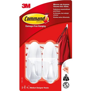 

3M Command™ bílé samolepící plastové háčky, střední provedení, nosnost 1300 g, 2 ks