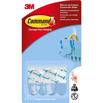 

3M Command™ čiré samolepící plastové háčky, malé provedení, nosnost 450 g, 2 ks
