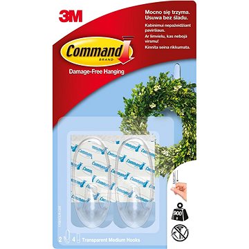 

3M Command™ čiré samolepící plastové háčky, střední provedení, nosnost 900 g, 2 ks