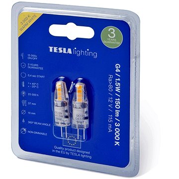 

TESLA LED BULB, G4, 1,5W, 150lm, 3000K teplá bílá, 2ks