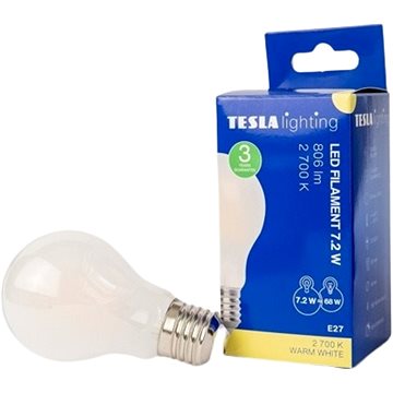 

Tesla - LED žárovka FILAMENT RETRO BULB E27, 7,2W, 230V, 806lm, 25 000h, 2700K teplá bílá, 360st