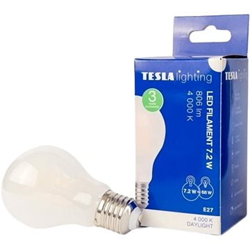 

Tesla - LED žárovka FILAMENT RETRO BULB E27, 7,2W, 230V, 806lm, 25 000h, 4000K denní bílá, 360st
