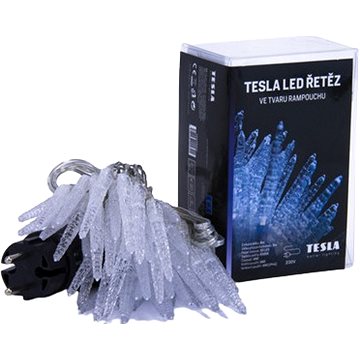 

Tesla - vánoční řetěz Rampouch 7cm, 50LED, 6500K, 5m + 3m kabel, 230V, časovač, IP44