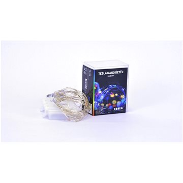 

Tesla - nano řetěz 50LED, RGB, 5m + 30cm kabel, 3x AA baterie, časovač, IP44