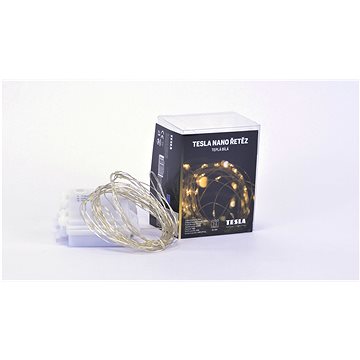 

Tesla - nano řetěz 50LED, 2700K, 5m + 30cm kabel, 3x AA baterie, časovač, IP44