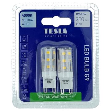 

Tesla - LED žárovka G9, 2W, 230V, 200lm, 4000K denní bílá, 2ks v balení