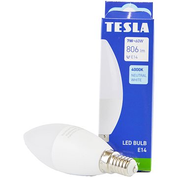 

Tesla - LED žárovka CANDLE svíčka, E14, 7W, 230V, 806lm, 25 000h, 4000K denní bílá, 180st
