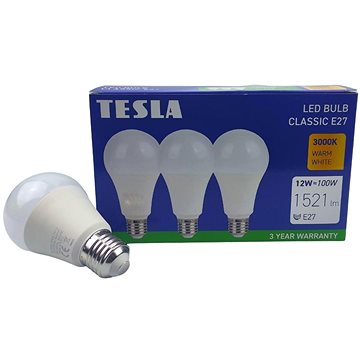 

Tesla - LED žárovka BULB E27, 12W, 230V, 1521lm, 25 000h, 3000K teplá bílá 220st, 3 pack