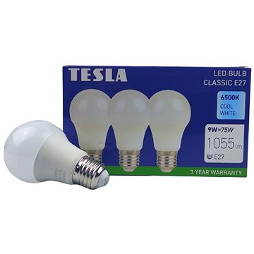 

Tesla - LED žárovka BULB E27, 9W, 230V, 1055lm, 25 000h, 6500K studená bílá, 220st 3ks v balení