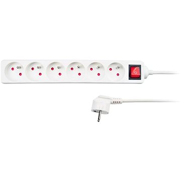 

Solight Prodlužovací kabel, 6 zásuvek, bílý, vypínač, 1.5m