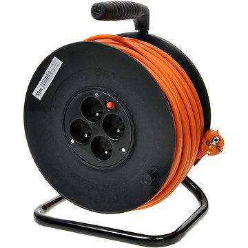 PremiumCord prodlužovací kabel 230V 50m buben, 4x zásuvka, oranžový - Napájecí kabel